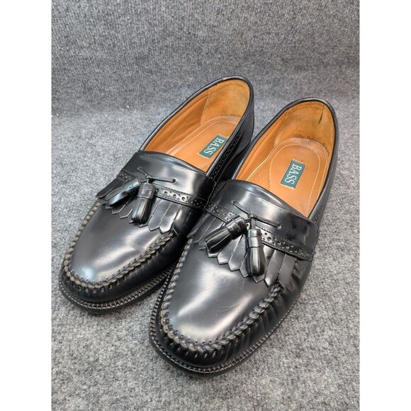 GH Bass Nelson Loafers 12D Mens Black Dress Shoes Brogue Tassel Leather - Picture 1 of 16